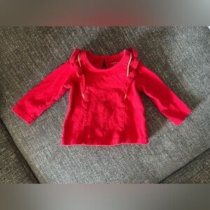 Janie and Jack Red Long Sleeve and Gold Ruffle Top